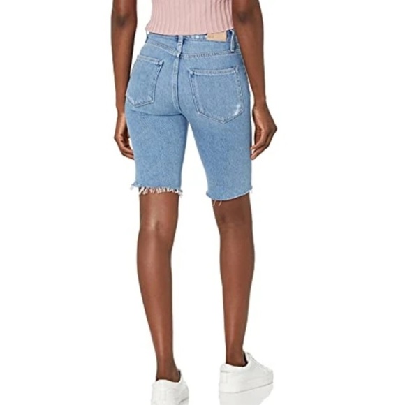 PAIGE High Rise Distressed Denim Bermuda Shorts Light Wash Jorts Cutoff 31 - Picture 3 of 13